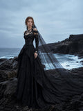 Load image into Gallery viewer, Black Statement Bridal Dress with Dramatic Full Length Wedding Silhouette