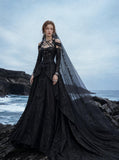 Load image into Gallery viewer, Black Statement Bridal Dress with Dramatic Full Length Wedding Silhouette