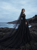 Load image into Gallery viewer, Black Statement Bridal Dress with Dramatic Full Length Wedding Silhouette