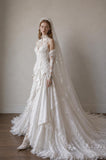 Load image into Gallery viewer, Ivory Wedding Gown with Graceful Full Length Silhouette and Dramatic Bridal Train