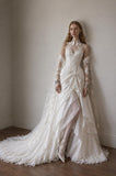Load image into Gallery viewer, Ivory Wedding Gown with Graceful Full Length Silhouette and Dramatic Bridal Train