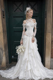 Load image into Gallery viewer, White Formal Bridal Dress with Elegant Train, Romantic Wedding Gown