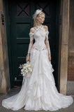Load image into Gallery viewer, White Formal Bridal Dress with Elegant Train, Romantic Wedding Gown