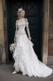 Load image into Gallery viewer, White Formal Bridal Dress with Elegant Train, Romantic Wedding Gown