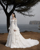 Load image into Gallery viewer, White Statement Wedding Dress with Flowing Skirt and Refined Bridal Silhouette