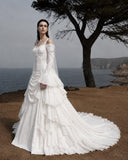 Load image into Gallery viewer, White Statement Wedding Dress with Flowing Skirt and Refined Bridal Silhouette