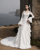 Load image into Gallery viewer, White Statement Wedding Dress with Flowing Skirt and Refined Bridal Silhouette