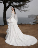 Load image into Gallery viewer, White Statement Wedding Dress with Flowing Skirt and Refined Bridal Silhouette