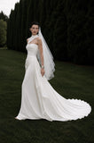 Load image into Gallery viewer, White Wedding Gown with Graceful Full Length Silhouette and Dramatic Bridal Train