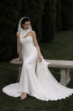 Load image into Gallery viewer, White Wedding Gown with Graceful Full Length Silhouette and Dramatic Bridal Train