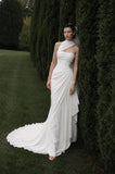 Load image into Gallery viewer, White Wedding Gown with Graceful Full Length Silhouette and Dramatic Bridal Train