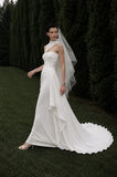 Load image into Gallery viewer, White Wedding Gown with Graceful Full Length Silhouette and Dramatic Bridal Train