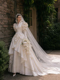 Load image into Gallery viewer, Ivory Wedding Gown with Graceful Full Length Silhouette and Dramatic Bridal Train