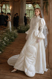 Load image into Gallery viewer, White Wedding Gown with Graceful Full Length Silhouette and Dramatic Bridal Train