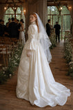 Load image into Gallery viewer, White Wedding Gown with Graceful Full Length Silhouette and Dramatic Bridal Train