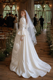 Load image into Gallery viewer, White Wedding Gown with Graceful Full Length Silhouette and Dramatic Bridal Train
