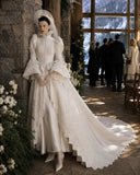 Load image into Gallery viewer, Ivory Formal Bridal Dress with Elegant Train, Romantic Wedding Gown