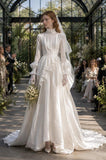 Load image into Gallery viewer, Ivory Wedding Gown with Graceful Full Length Silhouette and Dramatic Bridal Train