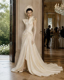 Load image into Gallery viewer, Ivory Bridal Gown with Flowing Train, Elegant Wedding Dress for Formal Ceremony