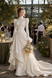 Load image into Gallery viewer, Ivory Statement Wedding Dress with Flowing Skirt and Refined Bridal Silhouette
