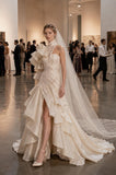 Load image into Gallery viewer, Ivory Wedding Gown with Graceful Full Length Silhouette and Dramatic Bridal Train