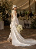 Load image into Gallery viewer, Ivory Formal Bridal Dress with Elegant Train, Romantic Wedding Gown