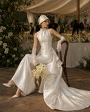 Load image into Gallery viewer, Ivory Formal Bridal Dress with Elegant Train, Romantic Wedding Gown
