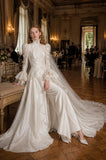 Load image into Gallery viewer, Ivory Wedding Gown with Graceful Full Length Silhouette and Dramatic Bridal Train