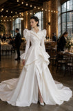 Load image into Gallery viewer, White Formal Bridal Dress with Elegant Train, Romantic Wedding Gown