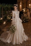 Load image into Gallery viewer, Ivory Wedding Gown with Graceful Full Length Silhouette and Dramatic Bridal Train