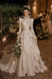 Load image into Gallery viewer, Ivory Wedding Gown with Graceful Full Length Silhouette and Dramatic Bridal Train
