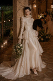 Load image into Gallery viewer, Ivory Wedding Gown with Graceful Full Length Silhouette and Dramatic Bridal Train