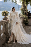 Load image into Gallery viewer, White Formal Bridal Dress with Elegant Train, Romantic Wedding Gown