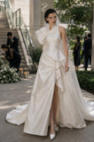 Load image into Gallery viewer, Ivory Wedding Gown with Graceful Full Length Silhouette and Dramatic Bridal Train
