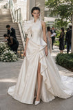 Load image into Gallery viewer, Ivory Wedding Gown with Graceful Full Length Silhouette and Dramatic Bridal Train