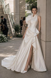 Load image into Gallery viewer, Ivory Wedding Gown with Graceful Full Length Silhouette and Dramatic Bridal Train