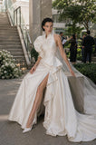 Load image into Gallery viewer, Ivory Wedding Gown with Graceful Full Length Silhouette and Dramatic Bridal Train