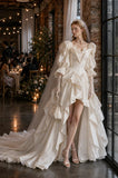 Load image into Gallery viewer, Ivory Bridal Gown with Flowing Train, Elegant Wedding Dress for Formal Ceremony
