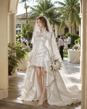 Load image into Gallery viewer, Ivory Wedding Gown with Graceful Full Length Silhouette and Dramatic Bridal Train
