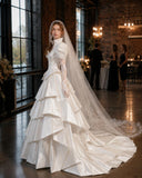 Load image into Gallery viewer, Ivory Formal Bridal Dress with Elegant Train, Romantic Wedding Gown