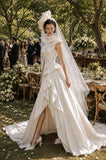 Load image into Gallery viewer, Ivory Statement Wedding Dress with Flowing Skirt and Refined Bridal Silhouette