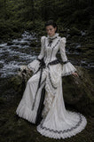 Load image into Gallery viewer, White Bridal Gown with Flowing Train, Elegant Wedding Dress for Formal Ceremony