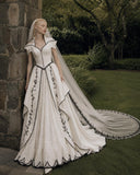 Load image into Gallery viewer, Ivory Wedding Gown with Graceful Full Length Silhouette and Dramatic Bridal Train