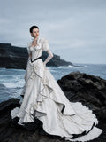Load image into Gallery viewer, White Statement Wedding Dress with Flowing Skirt and Refined Bridal Silhouette