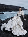 Load image into Gallery viewer, White Statement Wedding Dress with Flowing Skirt and Refined Bridal Silhouette