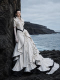 Load image into Gallery viewer, White Statement Wedding Dress with Flowing Skirt and Refined Bridal Silhouette
