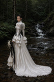 Load image into Gallery viewer, Ivory Wedding Gown with Graceful Full Length Silhouette and Dramatic Bridal Train