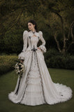 Load image into Gallery viewer, Ivory Formal Bridal Dress with Elegant Train, Romantic Wedding Gown