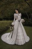 Load image into Gallery viewer, Ivory Formal Bridal Dress with Elegant Train, Romantic Wedding Gown