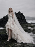 Load image into Gallery viewer, White Wedding Gown with Graceful Full Length Silhouette and Dramatic Bridal Train